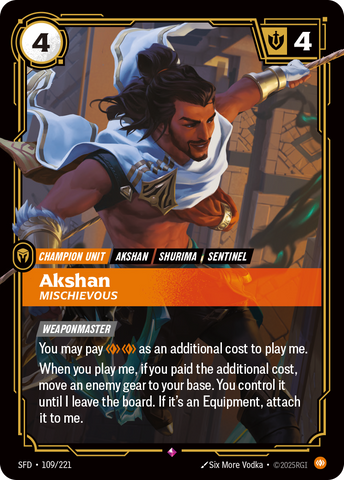 front of card Akshan, Mischievous [Spiritforged] 109/221