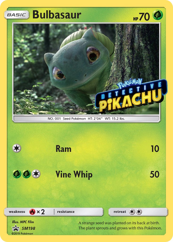 pokemon detective pikachu promo cards Bulbasaur (SM198) (Detective Pikachu Stamped) [Sun & Moon: Black Star – Fusion Gaming