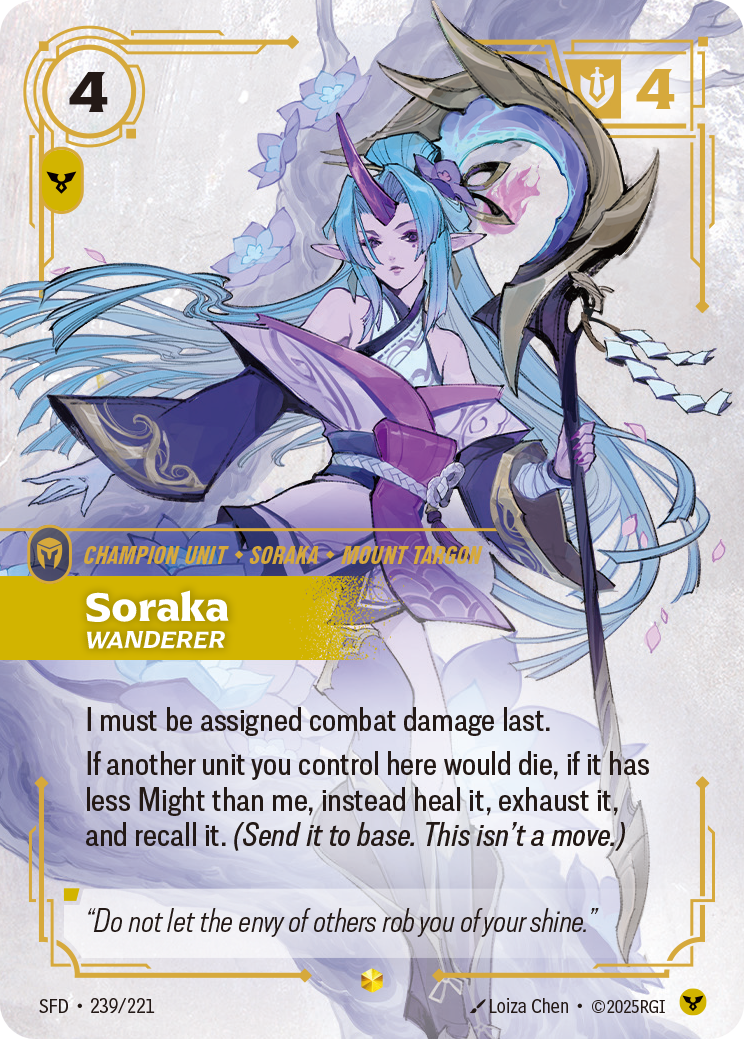 front of card Soraka, Wanderer (Overnumbered) [Spiritforged] 239/221