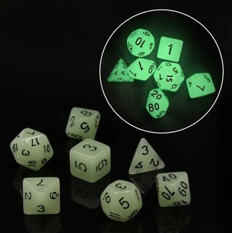 HD Dice Set - 7pcs - Glow in the Dark White