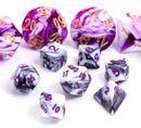 HD Mini Dice Set - Black/White Blend w/ Purple Text (7ct)