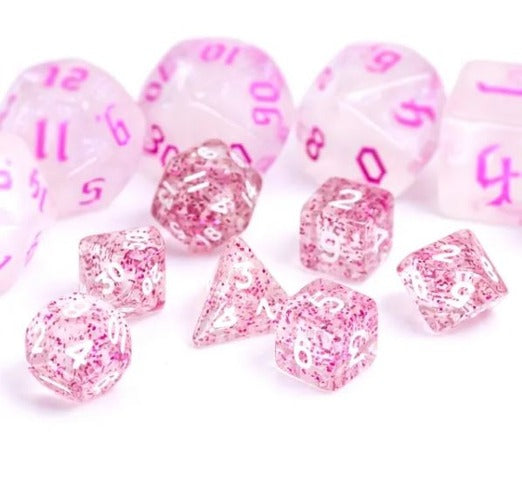 HD Mini Dice Set - Clear w/ Red Glitters