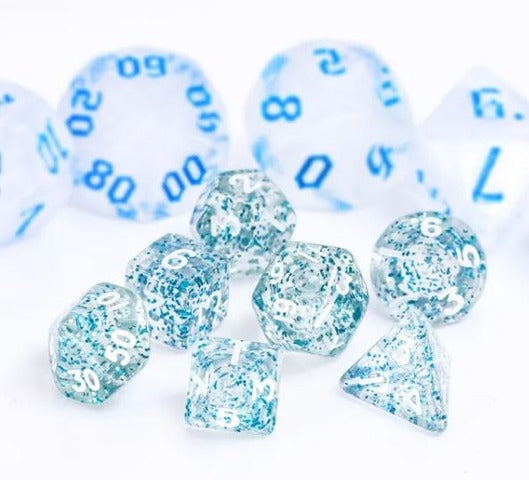 HD Mini Dice Set - Clear w/ Blue Glitters