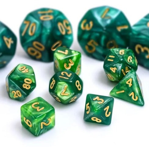 HD Mini Dice Set - Shades of Green Pearl Swirl