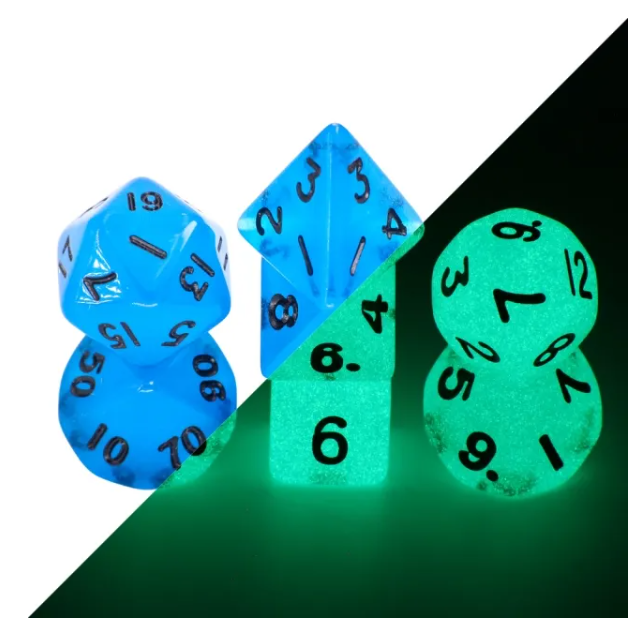 HD Mini Dice Set - Glow in the Dark Blue (7ct)