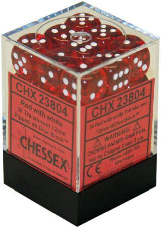 36 Red w/white Translucent 12mm D6 Dice Block - CHX23804