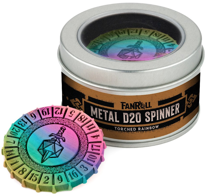 Fanroll - Metal D20 Spinner - Torched Rainbow