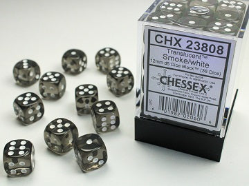 36 Smoke w/white Translucent 12mm D6 Dice Block - CHX23808