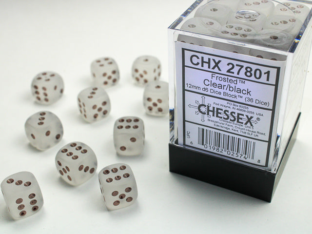 36 Clear /black Frosted 12mm D6 Dice Block - CHX27801