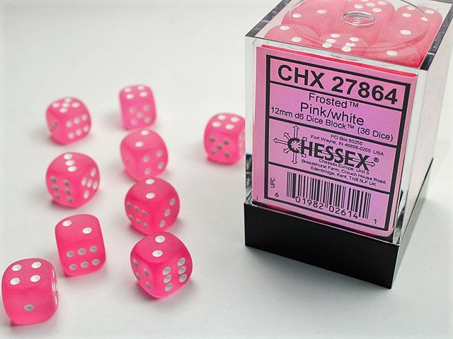 36 Pink /White Frosted 12mm D6 Dice Block - CHX27864