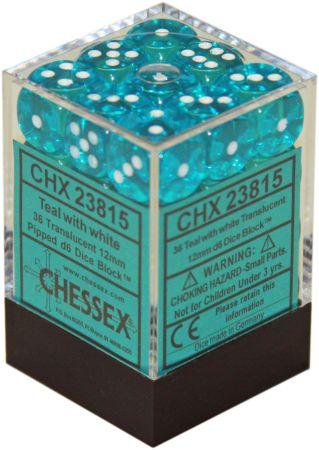 36 Teal w/white Translucent 12mm D6 Dice Block - CHX23815