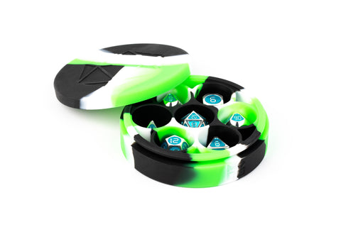 Round Silicone Dice Case: Black/Green/White