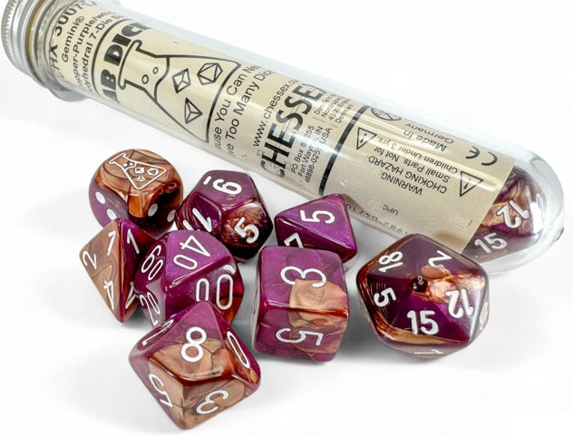 Chessex: Lab Dice - Gemini/Copper-Purple with White - 7-Dice Set (CHX30071)