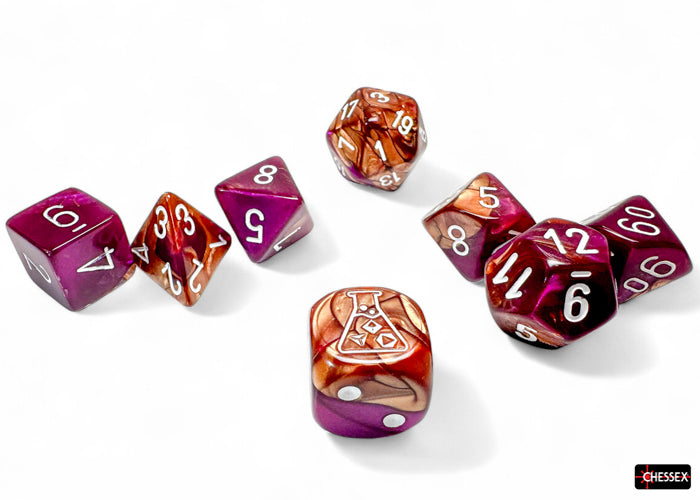 Chessex: Lab Dice - Gemini/Copper-Purple with White - 7-Dice Set (CHX30071)