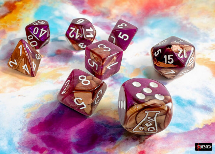 Chessex: Lab Dice - Gemini/Copper-Purple with White - 7-Dice Set (CHX30071)