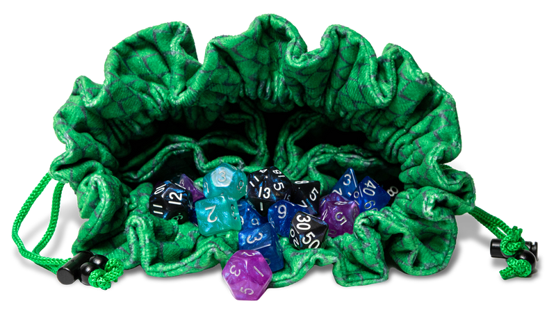 Fanroll: Velvet Dice Bag With Pockets - Dragon Storm (Green Dragon Scales)