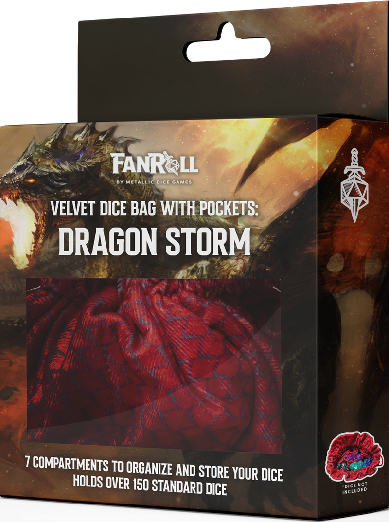 Fanroll: Velvet Dice Bag With Pockets - Dragon Storm (Red Dragon Scales)