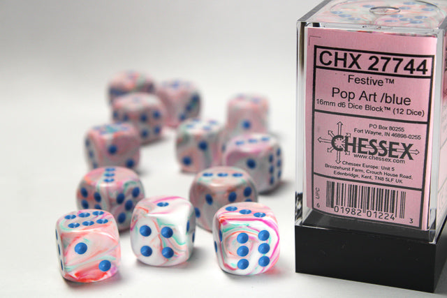 Festive Pop-Art with Blue 16mm d6 Dice Block - CHX27744