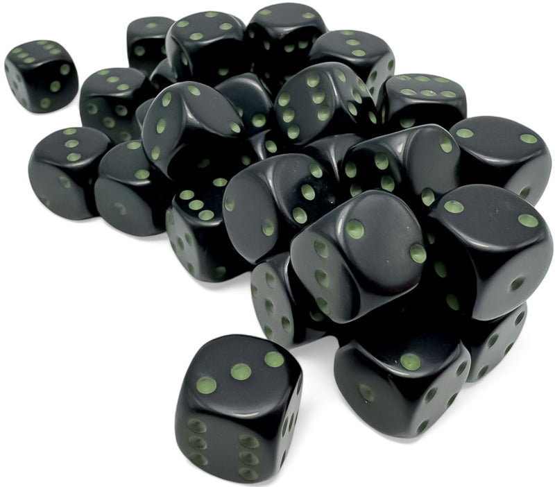 36 12mm Black/Green Opaque D6 Dice Set - CHX25858
