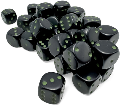 36 12mm Black/Green Opaque D6 Dice Set - CHX25858