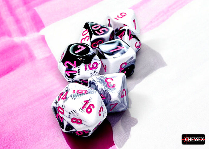 Chessex - Gemini Black-White/Pink Polyhedral 7-Dice Set (CHX26469)