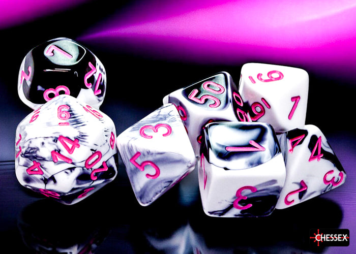 Chessex - Gemini Black-White/Pink Polyhedral 7-Dice Set (CHX26469)