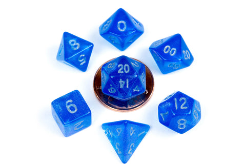 Fanroll: Mini Dice Set of 7 - Stardust Blue w/ Silver