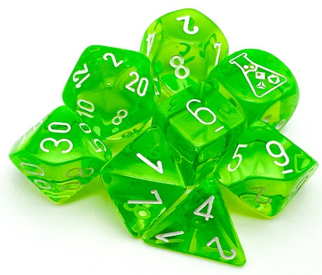 Chessex "Translucent Rad Green/White" Lab Dice 7-Dice Set (CHX30062)