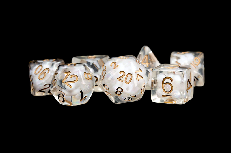 Metallic Dice Games - Pearl w/ Copper Numbers- 16mm Dice Set
