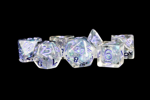 Metallic Dice Games - Pearl  w/ Purple Numbers - 16mm Dice Set