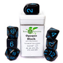 Role 4 Initiative - 7 Piece Dice Set (w/ Arch'd4) - Opaque Black w/ Lt Blue Ink