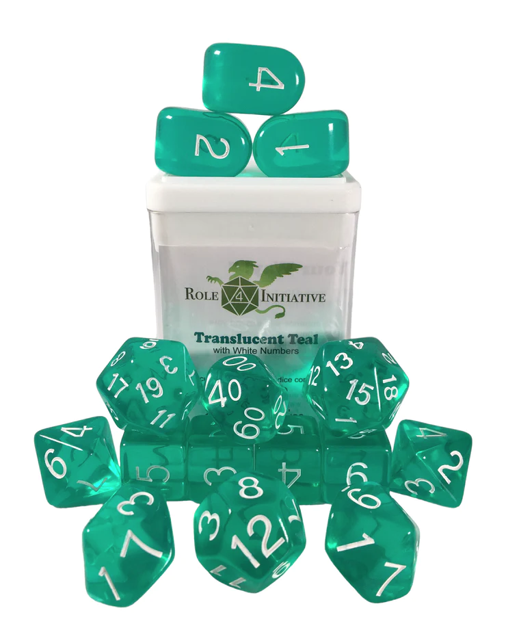 Role 4 Initiative - 15 Piece Dice Set (w/ Arch'd4) - Translucent Teal