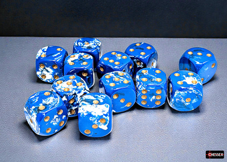 Chessex - 16mm d6 Dice Set: Brush - Wavebreak/Gold - CHX24606 (12 dice)