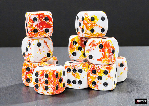 Chessex - 16mm d6 Dice Set: Brush - Sunrise/Black - CHX24603 (12 dice)