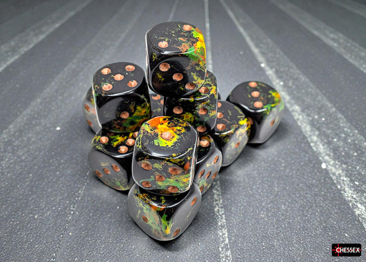 Chessex - 16mm d6 Dice Set: Brush - Deep Forest/Gold - CHX24605 (12 dice)