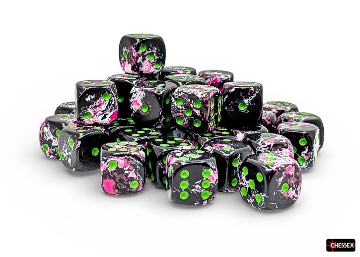 Chessex - 12mm d6 Dice Set: Brush - Paintball/Green - CHX 24814 (36 dice)