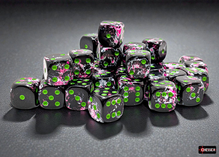Chessex - 12mm d6 Dice Set: Brush - Paintball/Green - CHX 24814 (36 dice)