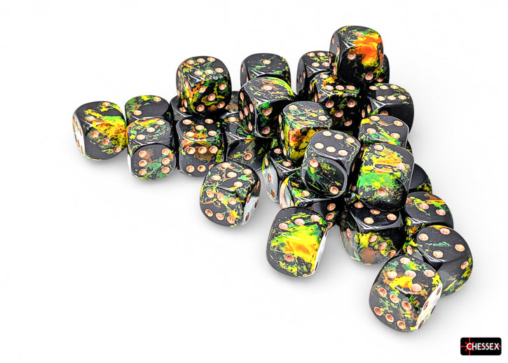 Chessex - 12mm d6 Dice Set: Brush - Deep Forest/Gold - CHX 24805 (36 dice)