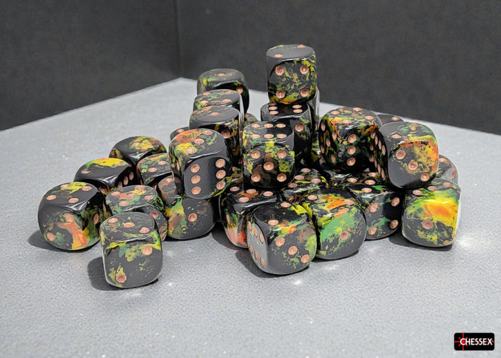 Chessex - 12mm d6 Dice Set: Brush - Deep Forest/Gold - CHX 24805 (36 dice)