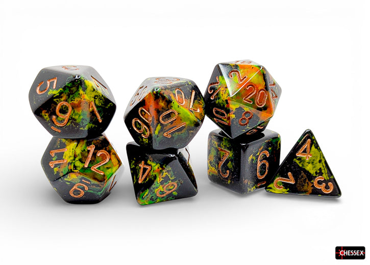 Chessex - Brush - Deep Forest/Gold Polyhedral 7-Dice Set (CHX24405)