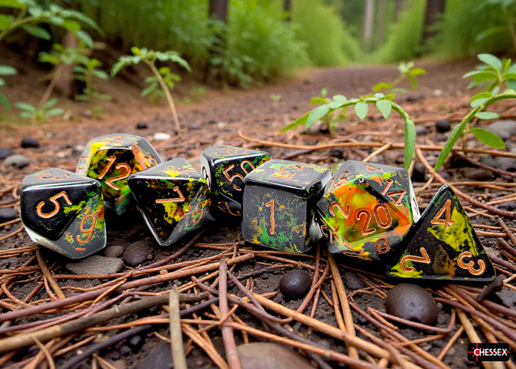 Chessex - Brush - Deep Forest/Gold Polyhedral 7-Dice Set (CHX24405)