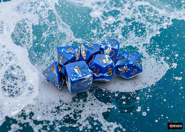 Chessex - Brush - Wavebreak/Gold Polyhedral 7-Dice Set (CHX24406)
