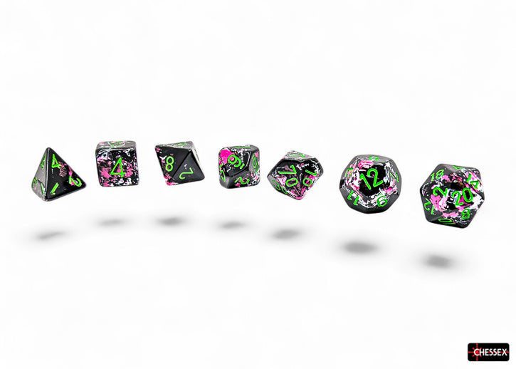 Chessex - Brush - Paintball/Green Polyhedral 7-Dice Set (CHX24414)