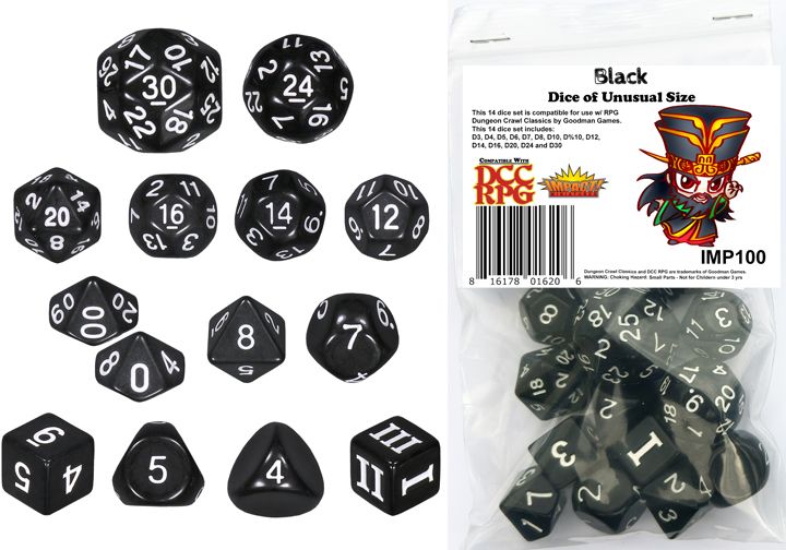 Dungeon Crawl Classics - 14pc Dice Set - Black (Dice of Unusual Size)