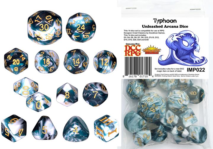 Dungeon Crawl Classics - 14pc Dice Set - Typhoon (Unleashed Arcana Dice)