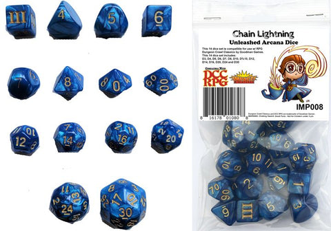 Dungeon Crawl Classics - 14pc Dice Set - Chain Lightning (Unleashed Arcana Dice)