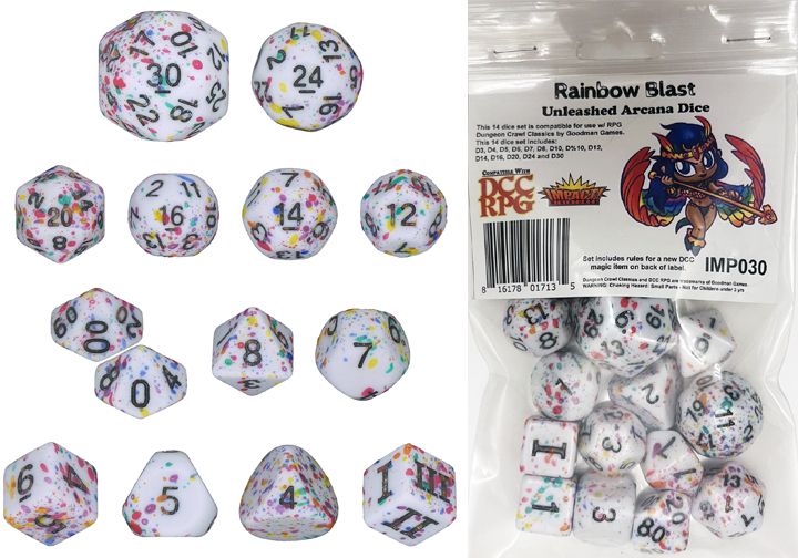 Dungeon Crawl Classics - 14pc Dice Set - Rainbow Blast (Unleashed Arcana Dice)