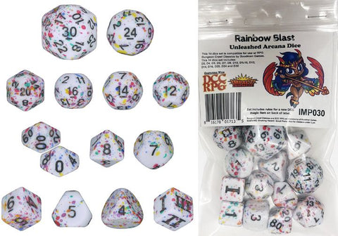 Dungeon Crawl Classics - 14pc Dice Set - Rainbow Blast (Unleashed Arcana Dice)