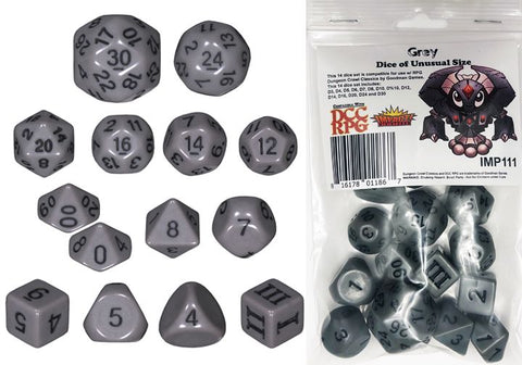 Dungeon Crawl Classics - 14pc Dice Set - Grey (Dice of Unusual Size)