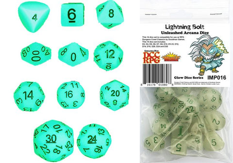 Dungeon Crawl Classics - 14pc Dice Set - Lightning Bolt (Unleashed Arcana Dice)
